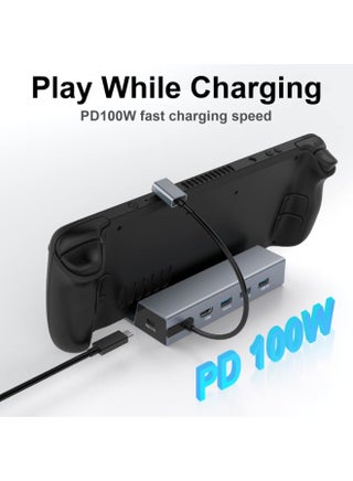 محطة إرساء Steam Deck متعددة الوظائف 6 في 1 مع HDMI 4K@60Hz، إيثرنت جيجابت، 3 منافذ USB 3.0 وشحن USB-C PD 100 واط، هيكل من الألمنيوم لأجهزة Steam Deck و ROG Ally والأجهزة اللوحية والهواتف - view 4